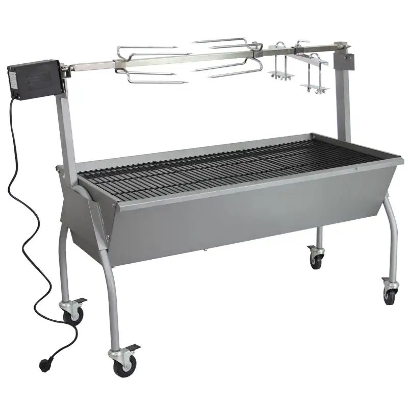 Tourne broche inox XXL sur roues Silver Style
