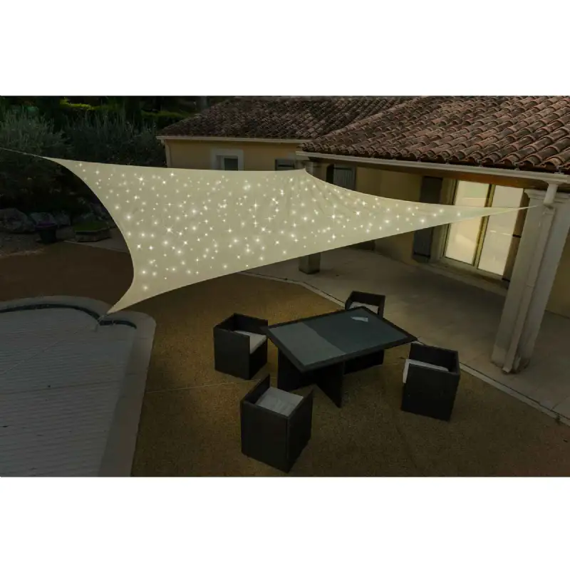 Voile d'ombrage solaire avec 150 LEDs - 2x3m - Crème